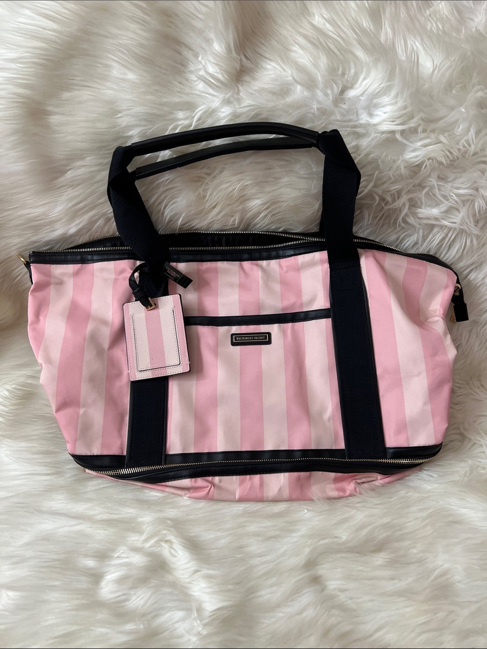 Victoria's Secret Pink and Black Striped Travel Tote